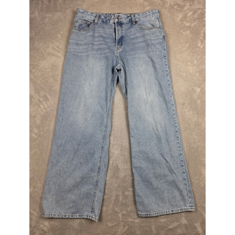 H&M Jeans Womens Size 12 Light Blue Wide Leg High Rise Button Fly Denim